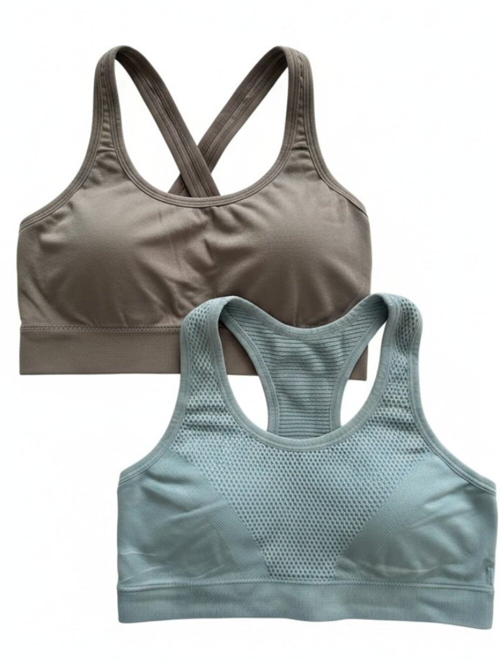 2 Seamless Sports Bras Set Gray Blue Medium Nylon Elastane Comfort